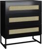 Selsey 'Kerals' Kommode Sideboard mit 3 Schubladen, schwarz mit Rattan-Einsätzen und Metallfüßen, ca. 90 x 80 x 40 cm Bild 5