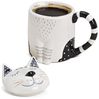 matches21 HOME & HOBBY Tasse Große Teetasse mit Deckel Katze Meow-Design, 1-tlg, Keramik, Tee Kaffee-Becher Kaffeetasse, weiß schwarz goldfarben, 400 ml Bild 1