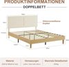 VECELO Polsterbett 140x200 cm, Doppelbett mit Höhenverstellbarem Kopfteil, Baumwoll Leinen Stoff, Stabiler Lattenrost, Geräuscharm und Einfach montierbar, für Gästezimmer, Beige(Ohne Matratze) Bild 2