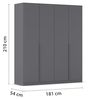 Rauch Möbel Alabama, Kleiderschrank, Garderobenschrank, 4-türig, Zubehör Basic, 2 Kleiderstangen, 2 Einlegeböden, Farbe Grau metallic, Schwarz, Griff Grau metallic, 181 x 210 x 54 cm Bild 3