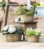 Dekoleidenschaft Pflanzkübel Metallwannen im Antik-Design mit Holzgriffen, Blumenkübel Pflanzkasten (3 St, im Set), Blumenkasten, Pflanzkübel, Metall Pflanzgefäß, Gartendeko für Draußen Bild 2
