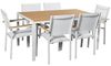 DRW Weißer Stahltisch und Tischplatte aus Polyethylen, Naturholz, 150 x 90 x 74 cm Bild 3