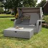Melko Strandkorb Gartenliege Loungeliege Sonnenliege Polyrattan Grau inkl. Sonnendach, BxTxH: 145x143x130 cm, Halblieger, Universal, (Stück, Gartenliege mit Hocker), Kissen inkl. Reißverschluss, daher abnehm- und waschbar Bild 2