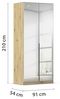 Rauch Möbel Alabama, Kleiderschrank, Garderobe, 2-türig, Spiegel, Zubehör Premium, 1 Kleiderstange, 2 Einlegeböden, Schubladeneinsatz, Farbe Weiß/Eiche Artisan, Holz, Griff Grau metallic, 91 x 210 x 54 cm Bild 3
