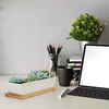 Belle Vous Blumentopf Weiße Sukkulentenpflanzentöpfe mit Bambus-Tablett (2 Stück), White Succulent Plant Pots with Bamboo Tray (2 pcs) Bild 5