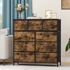 DWVO Kommode mit 9 Schubladen, Schrank aus Stoff mit Griffen, Metallgestell & MDF-Holzplatte, langlebig, für Schlafzimmer & Wohnzimmer,Rustikal Braun Bild 2