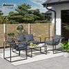 Outsunny Sitzgruppe mit 2er Sofa, 2 Sessel, Sitzkissen, Beistelltisch, Outdoor, (Stahl Gartenmöbel Set, 4-tlg, wetterfest Balkonmöbel-Set), für Garten Terrasse Balkon Grau Bild 2