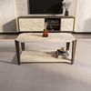 Modern Coffee Table, Walnut & Travertine, 91 x 40 x 47.5 cm | 100% Melamine Coated Particle Board, 18 mm Thick | Stylish Marble Design for Contemporary Living Spaces Bild 2