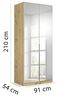 Rauch Möbel Alabama, Kleiderschrank für Schlafzimmer, Kinderzimmer, Wohnzimmer, Garderobe, Flur, 2-türig, Spiegel, mit Zubehör Premium, Farbe Beige/Eiche Artisan. Holz, Breite 91 cm Bild 3
