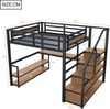 Odikalo Hochbett 140x200 Jugendbett mit Schreibtisch (140*200 Metall-Hochbett mit Aufbewahrungsleiter mit Regalen und Tisch, Sicherheitszaun-Design mit gespleißten Metallplanken, Hohes Eisenrahmenbett mit Metallrahmen für stabile Unterstützung, Weiß / ... Bild 3