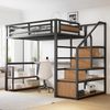 Odikalo Hochbett 140x200 Jugendbett mit Schreibtisch (140*200 Metall-Hochbett mit Aufbewahrungsleiter mit Regalen und Tisch, Sicherheitszaun-Design mit gespleißten Metallplanken, Hohes Eisenrahmenbett mit Metallrahmen für stabile Unterstützung, Weiß / ... Bild 2