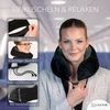Cozyor Nackenstützkissen Memory Nackenkissen mit verstellbarem Verschluss + praktischer Tasche, Füllung: Memory Schaum Gedächtnisschaum, Bezug: waschbarer Bezug, Set, Nackenhörnchen zum Reisen, klein & kompakt, schwarz Eclipse Serie, auch im Reise-Set ... Bild 5