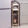 BAKAJI Küchenwagen Slim Salvaspazio aus Bambusholz mit 2 herausnehmbaren Tabletten 2 Ablagefächern und Obstkorb aus Metall und 4 schwenkbaren Rollen, Naturholz Bild 3