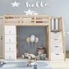 Ball & Cast Hochbett 90*200cm mit Aufbewahrungsschublade Kommode mit Regalen, Sicherheits-Kletterleiter mit Aufbewahrungsschubladen, Multifunktionales Massivholzbett, Kinderbett Jugendbett, Holzfarbe Bild 3