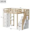 Ball & Cast Hochbett 90*200cm mit Aufbewahrungsschublade Kommode mit Regalen, Sicherheits-Kletterleiter mit Aufbewahrungsschubladen, Multifunktionales Massivholzbett, Kinderbett Jugendbett, Holzfarbe Bild 2