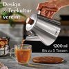 Cosumy Teekanne mit Siebeinsatz und Untersetzer - Edelstahl & FSC Holz - Induktion, 1,2 l, (Set, 1-St, Teekanne mit Siebeinsatz und Untersetzer), Kanne mit Sieb für Tee - Induktion - Tropffrei - Hält lange warm Bild 2