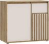 Forte ELISTON Kommode 90, moderne Kommode mit Lamellendesign, 2-türig, 1 Schublade, Wohn-/Schlafzimmer, Mauvella Eiche Holzdekor|Kashmir Beige, 89 cm breit x 81,7 cm hoch x 41,5 cm tief Bild 4