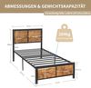 VECELO Bettgestell 90x200 cm, Metallbett mit Dick Holzkopfteil und Lattenrost, Modern Gästebett Jugendbett mit Stauraum Unter Dem Bett, Perfekt für Schlafzimmer, Braun Bild 2