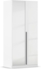 rauch Kleiderschrank Alba, Drehtürenschrank, Garderobenschrank, 2-türig, mit Spiegel, mit 1 Kleiderstange und 1 Einlegeboden, Farbe Hochglanz Weiß/Weiß, Griffstange Grau metallic, Schwarz, 91x197x54cm