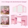 Clevich Schminktisch Kinder Set, 2 in 1 Prinzessin Frisiertisch mit Abnehmbarem Spiegel, Schreibtisch aus Holz mit Hocker & Aufbewahrungsbox, Schminktisch Mädchen, Schminktische für Kinder, Rosa Bild 4