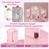 Clevich Schminktisch Kinder Set, 2 in 1 Prinzessin Frisiertisch mit Abnehmbarem Spiegel, Schreibtisch aus Holz mit Hocker & Aufbewahrungsbox, Schminktisch Mädchen, Schminktische für Kinder, Rosa Bild 5