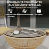 Outsunny Beistelltisch Rattan, Ø60 cm Couchtisch Gartentisch mit Tischplatte aus Hartglas, Balkontisch im Boho-Design, Kaffeetisch für Garten, Balkon, Naturholz Bild 5