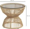 Outsunny Beistelltisch Rattan, Ø60 cm Couchtisch Gartentisch mit Tischplatte aus Hartglas, Balkontisch im Boho-Design, Kaffeetisch für Garten, Balkon, Naturholz Bild 3
