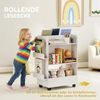 AIYAPLAY Regal doppelseitiges Kinderregal mit 4 Regalen, Bodenfach, 2 Seitenteile, Kinder Bücherregal 1-tlg, mit Tafel, Rollen, für Kinderzimmer, Spielzimmer, für 3–8 Jahre, Weiß Bild 5