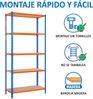 SimonRack Schwerlastregal, Lagerregal, 180 x 80 x 40 cm, Metallregal, Kellerregal, Biegestelle 150 kg, 5 Holzfachböden, Blau/Orange/Holz - Maderclick Bild 5