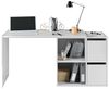 Modularer Schreibtisch mit vier niedrigen Regalen, von denen zwei durch zwei Flügeltüren mit der Möglichkeit der Eckmontage geschlossen werden, Farbe weiß, 152 x 74 x 49 cm. Bild 4