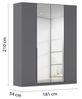 Rauch Möbel Alabama, Kleiderschrank, Garderobenschrank, 4-türig, Spiegel, Zubehör Basic, 2 Kleiderstangen, 2 Einlegeböden, Farbe Grau metallic, Schwarz, Griff Grau metallic, 181 x 210 x 54 cm Bild 3