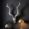 FineBuy Deko Hirschgeweih Aluminium Wanddeko Landhausstil Silber Metall modern, Design Hirschkopf Landhaus Geweih Wand, Wohndeko Hirsch außen, Wandschmuck Bild 2