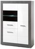 Vitrinen-Highboard in Hochglanz weiß mit Betonoptik dunkel ETON-61 mit LED B/H/T: 100/142/35cm Bild 4