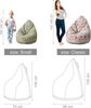 DreamRoots Bean Bag 80 x 80 x 120 cm - Sitzsack mit Lehne und Hocker und Bezug - mit Füllung, Gray Abstract Leaves Bild 3