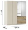 Rauch Möbel Costa, Kleiderschrank für Schlafzimmer, Kinderzimmer, Babyzimmer, Garderobe, 4-türig, Spiegel, 2 Schubladen, Push-to-Open, Zubehör Premium, Farbe Beige/Eiche Artisan, Holz, Breite 181 cm Bild 3