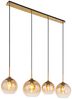 Pendelleuchte, Metall, Messing, Glas Amber, 4-Flammig, L 120 cm Bild 5
