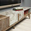 Dmora - Wohnzimmermöbel Gemini, Modulares Wohnzimmerset, Mehrzweck-Wohnzimmermöbel, Moderner TV-Schrank, 180x35h40 cm, Nussbaum und Weißer Marmor Bild 4
