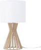 'Carrion' Tischlampe Weiß Holz 37 cm runder Stoffschirm Lampenfuß in Gitteroptik Kabel mit Schalter Landhausstil Bild 4
