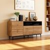39F Furniture Dream Sideboard in Eiche-Optik mit 3 Türen und offenem Fach, Kommode, Aufbewahrungsschrank für Wohnzimmer, Schlafzimmer oder Flur, 160×35×76 cm Bild 2