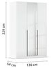 Rauch Möbel Alabama, Kleiderschrank, Garderobenschrank, 3-türig, Spiegel, Zubehör Basic, 2 Kleiderstangen, 4 Einlegeböden, Farbe Hochglanz Weiß/Weiß, Griff Grau metallic, 136 x 229 x 54 cm Bild 3