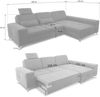 CAVADORE Ecksofa Bali / Trendige Sofaecke mit Longchair rechts, Kopfstütze & Nierenkissen / Inkl. Sitztiefenverstellung, Bett & Bettkasten / 286 x 92 x 176 / Flachgewebe: Grau Bild 3