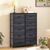 DWVO Kommode mit 10 Schubladen, Schrank aus Stoff mit Griffen, Metallgestell & MDF-Holzplatte, langlebig, für Schlafzimmer & Wohnzimmer,Holzmaserung Anthrazit Schwarz Bild 2