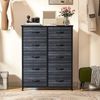 DWVO Kommode mit 10 Schubladen, Schrank aus Stoff mit Griffen, Metallgestell & MDF-Holzplatte, langlebig, für Schlafzimmer & Wohnzimmer,Holzmaserung Anthrazit Schwarz Bild 4