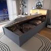 Ball & Cast Einzelbett (90x200 cm) mit Hydraulisch Stauraum, Sofabett mit Mehrfachsteckdose und Lichtleiste, Einfach & Zeitsparend Montierbar, Grau Bild 4