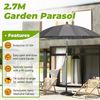 Angel Living Sonnenschirm Marktschirm,Terrassenschirm mit Kurbel und Neigung,Ø 270 cm Rund, mit UV-Schutz 50+ Grau Bild 2