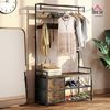 HOMCOM Garderobenständer mit Schuhregal, Industrie-Stil, (Kleidungsständer, 1 St, Garderobe), für Eingangsbereich, Schlafzimmer, Braun+Schwarz Bild 2