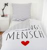 Herding Wendebettwäsche 135x200cm Lieblingsmensch Schriftzug, Renforcé, 2 teilig, Schwarz Weiß gestreift mit rotem Herz, Reißverschluss Bild 5