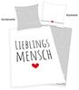 Herding Wendebettwäsche 135x200cm Lieblingsmensch Schriftzug, Renforcé, 2 teilig, Schwarz Weiß gestreift mit rotem Herz, Reißverschluss Bild 2
