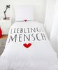 Herding Wendebettwäsche 135x200cm Lieblingsmensch Schriftzug, Renforcé, 2 teilig, Schwarz Weiß gestreift mit rotem Herz, Reißverschluss Bild 3