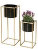 DanDiBo Blumenhocker mit Topf Metall Gold Schwarz Eckig 2er Set Blumenständer 96035 Blumensäule Modern Pflanzenständer Pflanzenhocker Bild 3